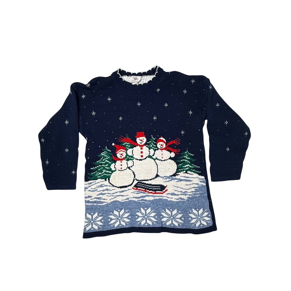 Vintage 90s NutCracker Snowman Christmas Sweater Navy small USA